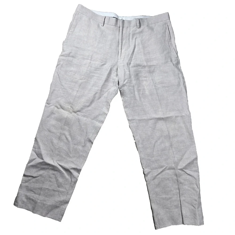Murano Linen Chino Pants Men's 36x30 Khaki Tan Pleated Beach Coastal Old Money
